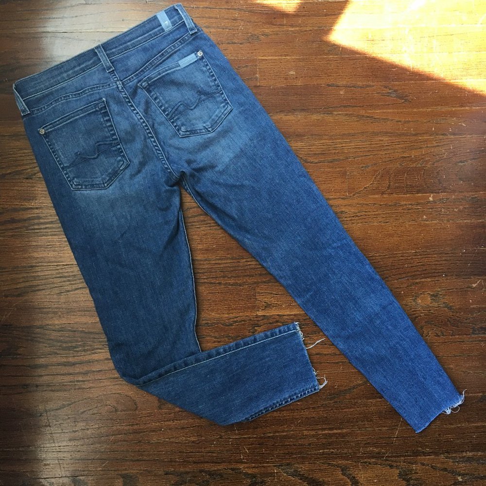 7 For All Mankind Mid Rise Skinny Jeans Basic Rip - Picture 3 of 8